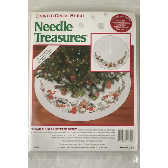 Vintage Needle Treasures 48" Sugar Plum Lane Christmas Tree Skirt Cross Stitch - Picture 1 of 5